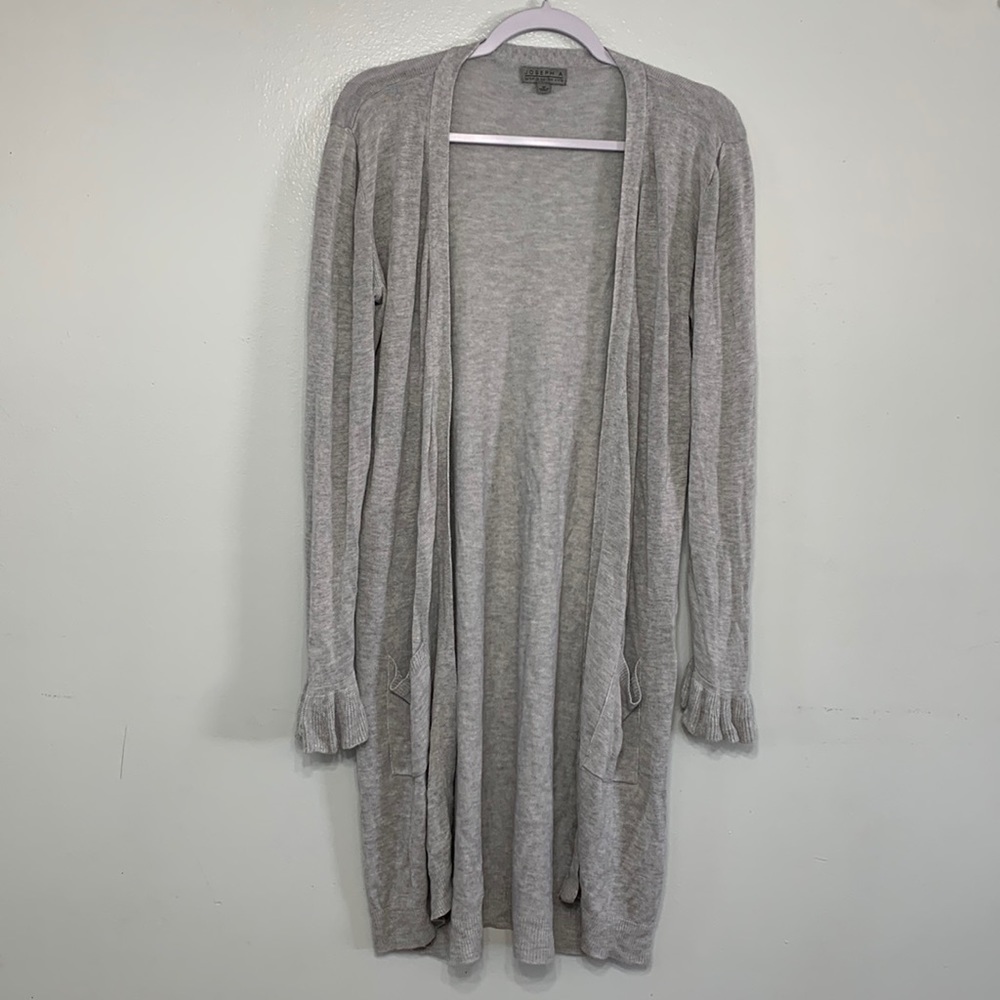 Joseph A Long Length Light Grey Open Front Cardigan Size M